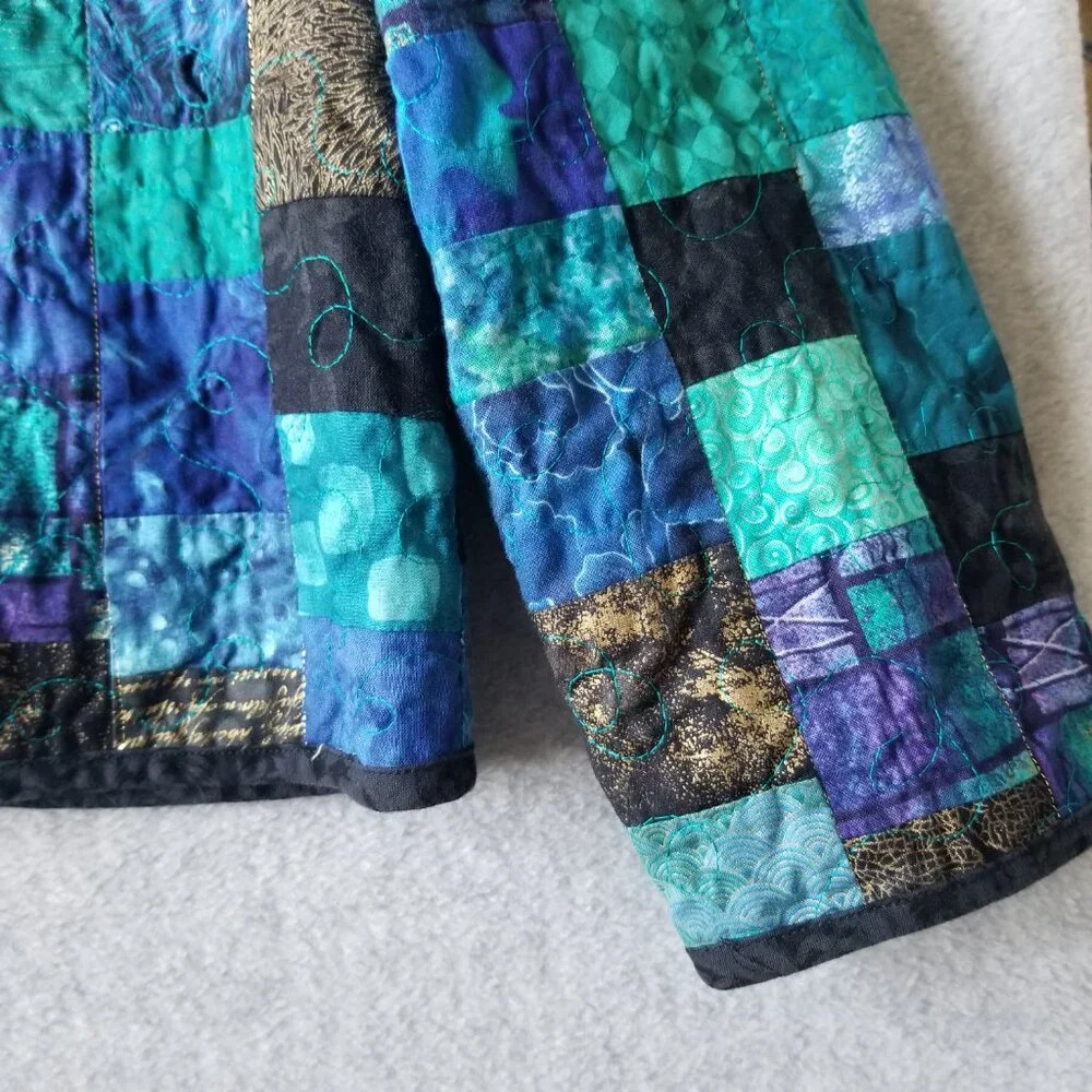 Quilted Patchwork Embroidered Button Front Granny… - image 3